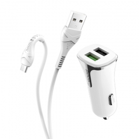 Caricatore automobilinis Hoco Z31 Quick Charge 3.0 (3.4A) x 2 USB + microUSB (bianca)