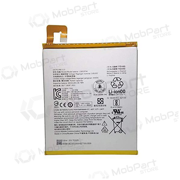 Lenovo Tab 4 8 TB-8504 / TAB4 8 Plus (L16D1P34) batteria / accumulatore (4850mAh) Lenovo Tab 4 8 TB-8504 / TAB4 8 Plus (L16D1P34) batteria / accumulatore (4850mAh)