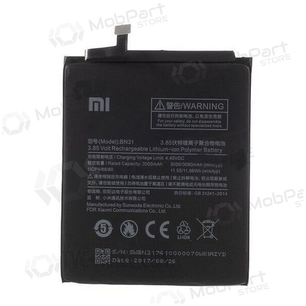 Xiaomi Redmi Mi A1 / Mi 5x / Note 5A batteria, akumuliatorius (BN31) (originale) Xiaomi Redmi Mi A1 / Mi 5x / Note 5A batteria, akumuliatorius (BN31) (originale)
