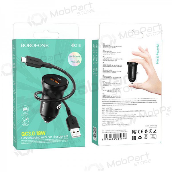 Caricatore automobilinis Borofone BZ18 Quick Charge 3.0 18W + MicroUSB (nero)