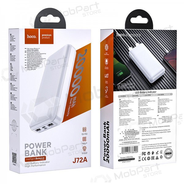 Batteria esterna Power Bank Hoco J72A 20000mAh bianco Batteria esterna Power Bank Hoco J72A 20000mAh bianco
