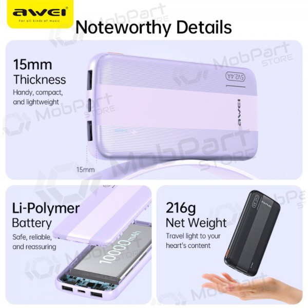 Batteria esterna Power Bank Awei P20K 5V/2.4A 10000mAh nero