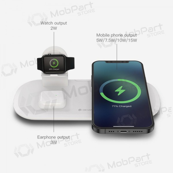 Caricatore senza fili Devia 3in1 Smart Phone, Apple Watch, Airpods (bianca)