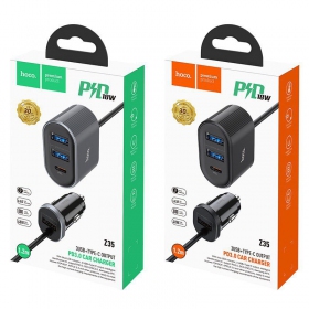Caricatore per auto HOCO Z35 Quick Charge 18W (2xUSB 1xType-C 3A) (nero)