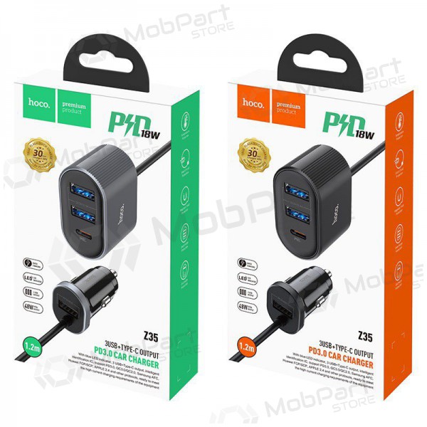 Caricatore per auto HOCO Z35 Quick Charge 18W (2xUSB 1xType-C 3A) (nero)