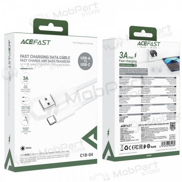 USB cavo Acefast C18-04 USB-A to USB-C 1.2m bianca