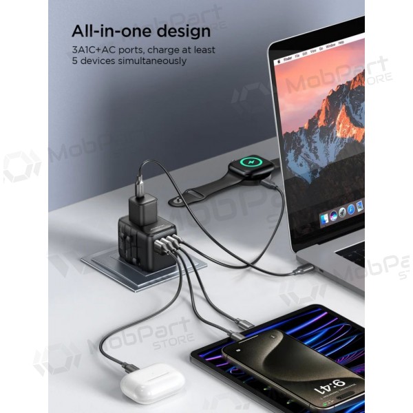 universale kelioninis caricatore Joyroom JR-TCW01 3xUSB-A/USB-C nero