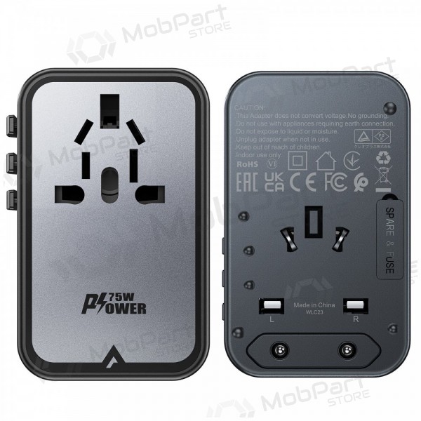 universale kelioninis caricatore Acefast Z1 75W GaN 2xUSB-A/3xUSB-C nero