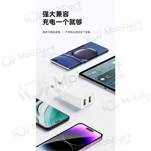 Caricatore Awei C15T-EU 2xUSB-A 10W + USB to USB-C cable bianca