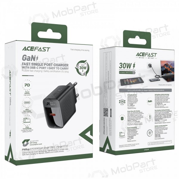 Caricatore Acefast A98 30W GaN USB-C/USB-A nero