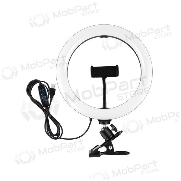 LED žiedinė lampada 26cm, su telefono laikikliu e spaustuku, USB LED žiedinė lampada 26cm, su telefono laikikliu e spaustuku, USB