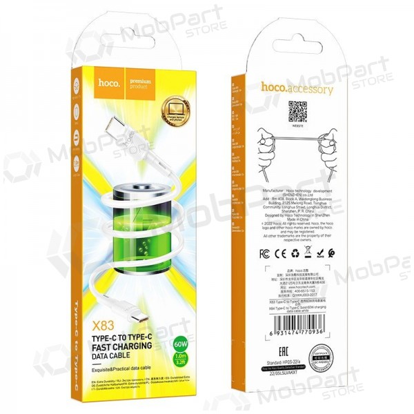 USB cavo Hoco X83 60W Type-C to Type-C 1.0m bianca