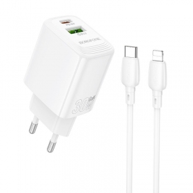 Caricatore Borofone BN29 30W USB-C/USB-A + USB-C to Lightning cable 1.0m bianca
