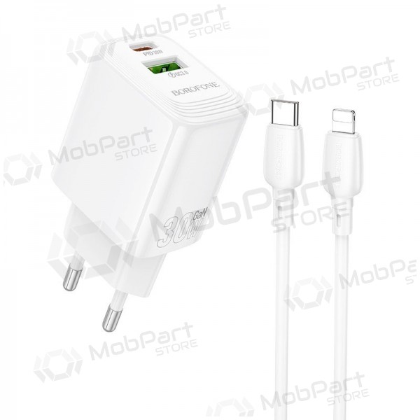 Caricatore Borofone BN29 30W USB-C/USB-A + USB-C to Lightning cable 1.0m bianca