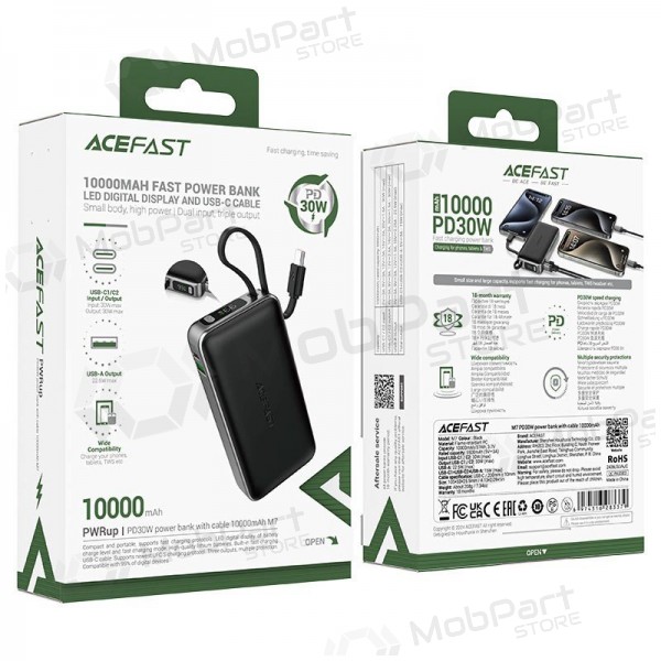 Batteria esterna Power Bank Acefast M7-10000 PD30W With Cable 10000mAh nero