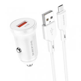 Caricatore automobilinis Borofone BZ18 Quick Charge 3.0 18W + MicroUSB (bianca)