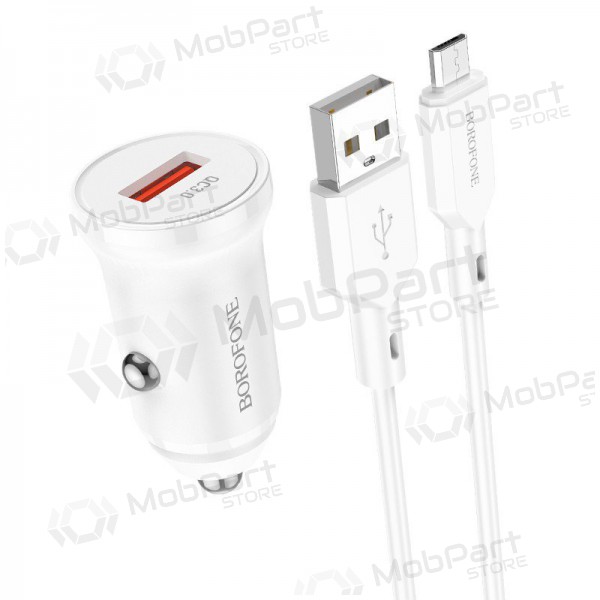 Caricatore automobilinis Borofone BZ18 Quick Charge 3.0 18W + MicroUSB (bianca)
