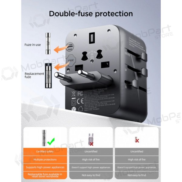 universale kelioninis caricatore Joyroom JR-TCW01 3xUSB-A/USB-C nero