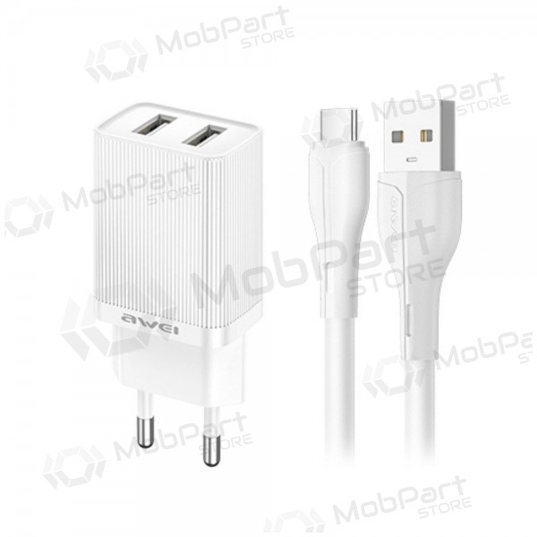 Caricatore Awei C15T-EU 2xUSB-A 10W + USB to USB-C cable bianca