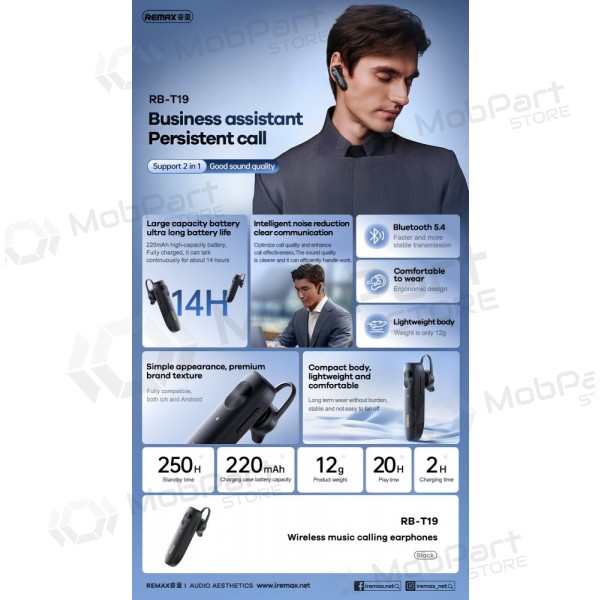 senza fili mani libere Remax RB-T19 nero