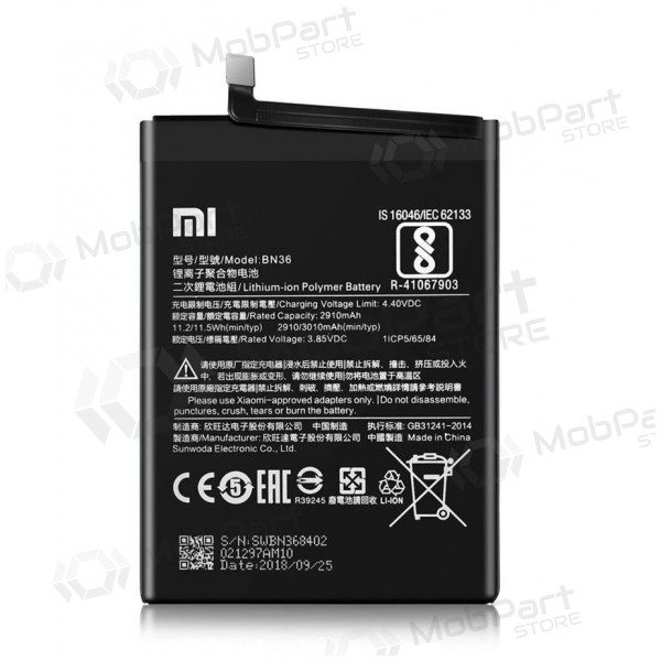 Xiaomi Mi A2 / Mi 6X batteria, akumuliatorius (BN36) (originale) Xiaomi Mi A2 / Mi 6X batteria, akumuliatorius (BN36) (originale)