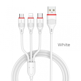 USB cavo Borofone BX17 3in1 microUSB-Lightning-Type-C (bianca)