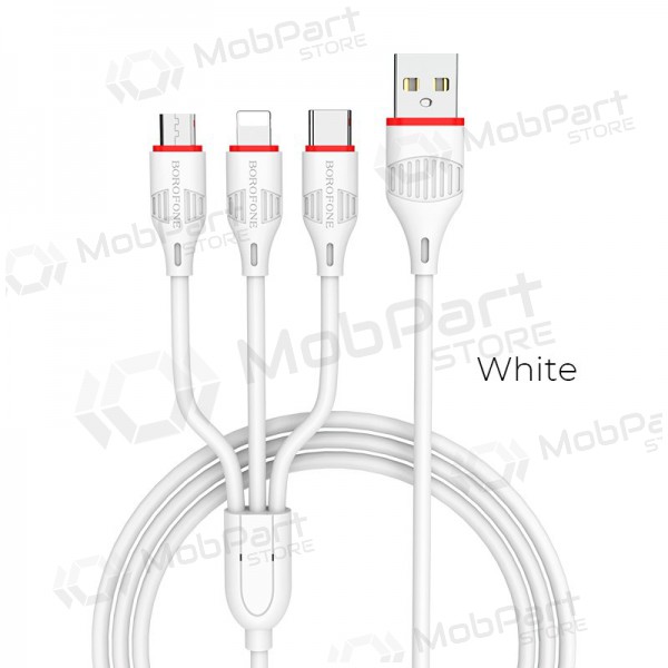 USB cavo Borofone BX17 3in1 microUSB-Lightning-Type-C (bianca)