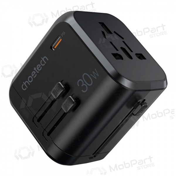 universale kelioninis caricatore Choetech PD5008 30W USB-C/3xUSB-A nero