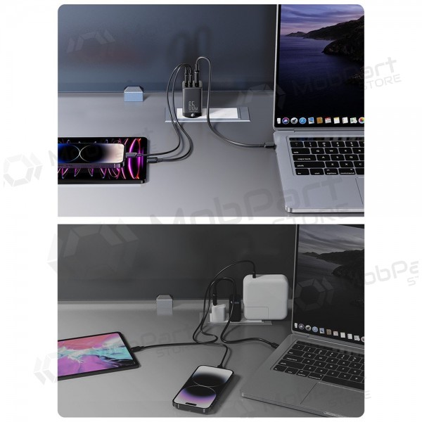 Caricatore buitinis Joyroom GaN JR-TCG01 2xUSB-C/USB-A 65W + USB-C cable 1.2m nero