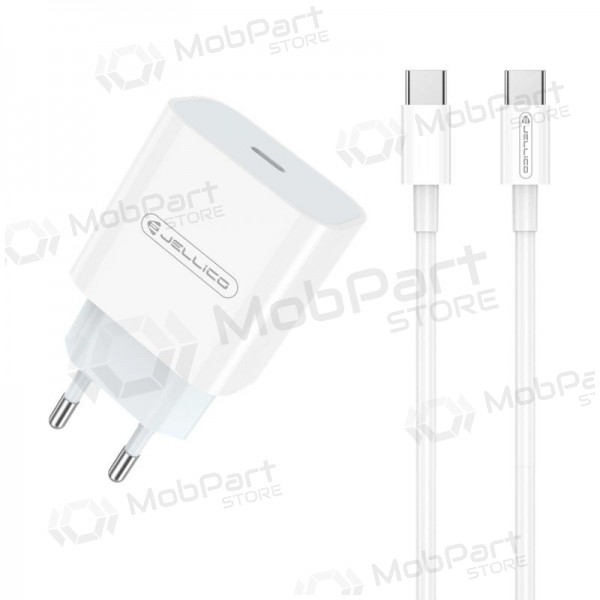 Caricatore Jellico AK180 20W USB-C + USB-C to USB-C cable 1.0m bianca