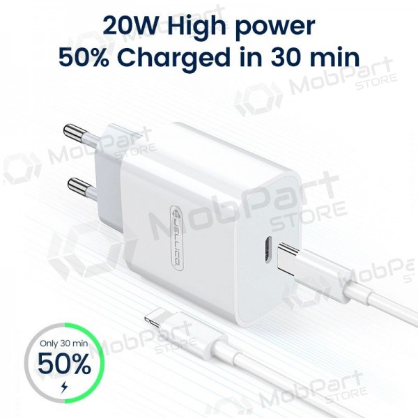 Caricatore Jellico AK180 20W USB-C + USB-C to Lightning cable 1.0m bianca