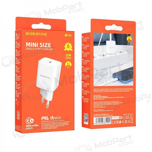 Caricatore buitinis Borofone BN6 Type-C PD+QC3.0 20W, bianca
