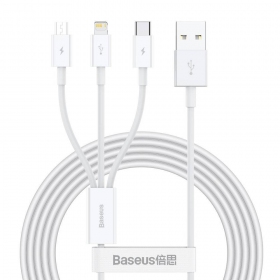 Cavo Baseus Superior USB - microUSB+Lightning+Type-C 3.5A 1.5m (bianca) CAMLTYS-02