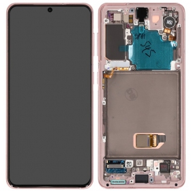 Samsung Galaxy S21 5G schermo / display (rosa) (con una cornice) (originale)