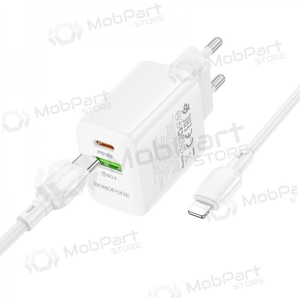 Caricatore Borofone BN29 30W USB-C/USB-A + USB-C to Lightning cable 1.0m bianca