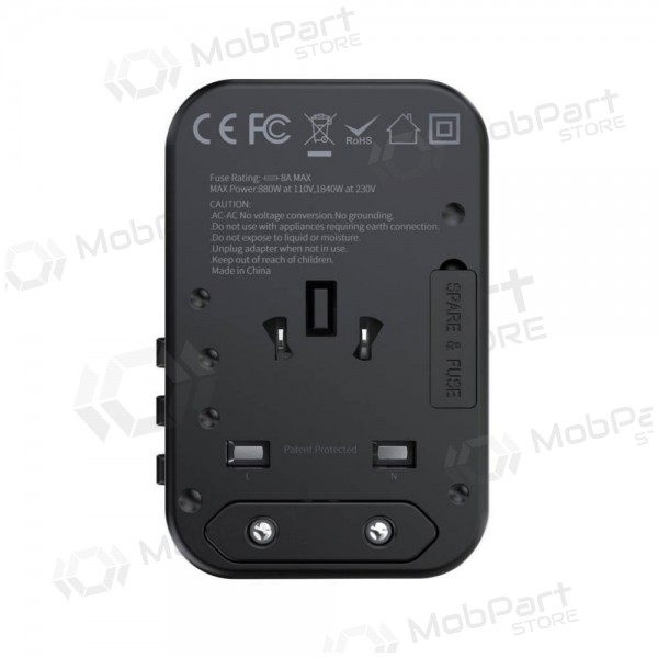 universale kelioninis caricatore Choetech PD5009 65W 2xUSB-C/USB-A nero