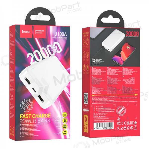 Batteria esterna Power Bank Hoco J100A 2xUSB-A 20000mAh bianco