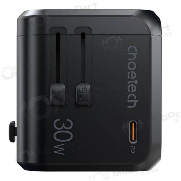 universale kelioninis caricatore Choetech PD5008 30W USB-C/3xUSB-A nero