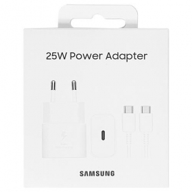 Caricatore originale Samsung EP-T2510XWEGEU 25W + USB-C cavo nel pacchetto bianca