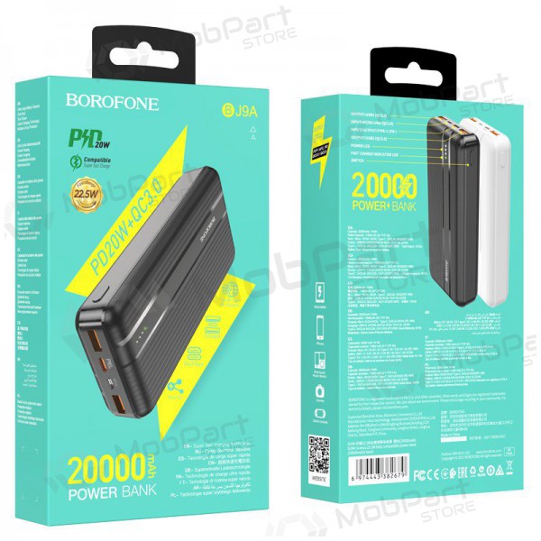 Batteria esterna Power Bank Borofone BJ9A Type-C PD+Quick Charge 3.0 (3A) 20000mAh nero Batteria esterna Power Bank Borofone BJ9A Type-C PD+Quick Charge 3.0 (3A) 20000mAh nero