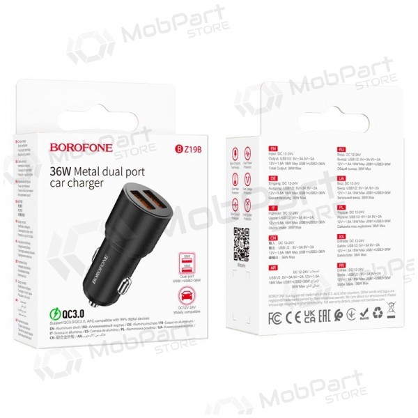 Caricatore automobilinis Borofone BZ19B 2xUSB-A QC3.0 36W nero