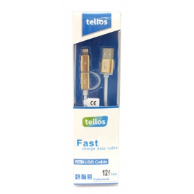 USB cavo Tellos TPE 2in1 microUSB - Lightning (d'oro) 1.2m
