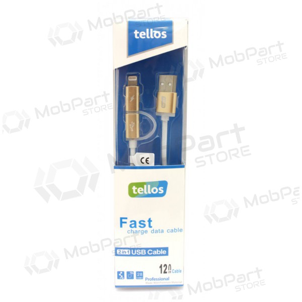 USB cavo Tellos TPE 2in1 microUSB - Lightning (d'oro) 1.2m