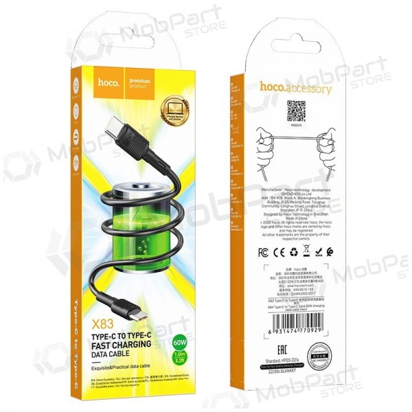 USB cavo Hoco X83 60W Type-C to Type-C 1.0m nero