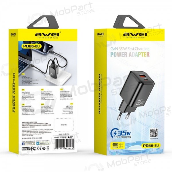 Caricatore Awei PD66-EU GaN 35W USB-A/USB-C bianca