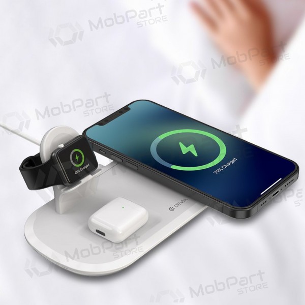 Caricatore senza fili Devia 3in1 Smart Phone, Apple Watch, Airpods (bianca)