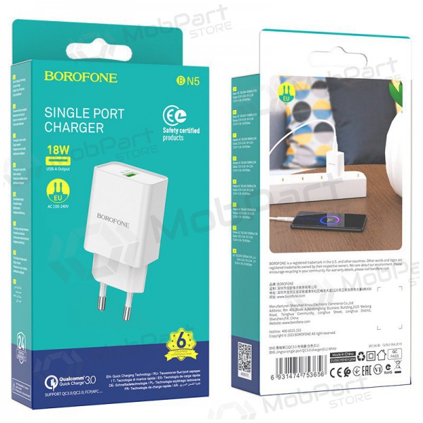 Caricatore Borofone BN5 QC 3.0 18W (bianca)
