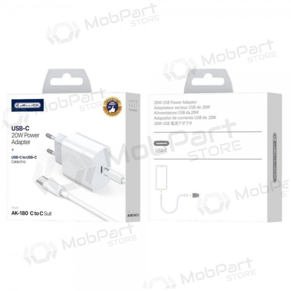 Caricatore Jellico AK180 20W USB-C + USB-C to Lightning cable 1.0m bianca