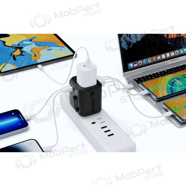 universale kelioninis caricatore Choetech PD5008 30W USB-C/3xUSB-A nero