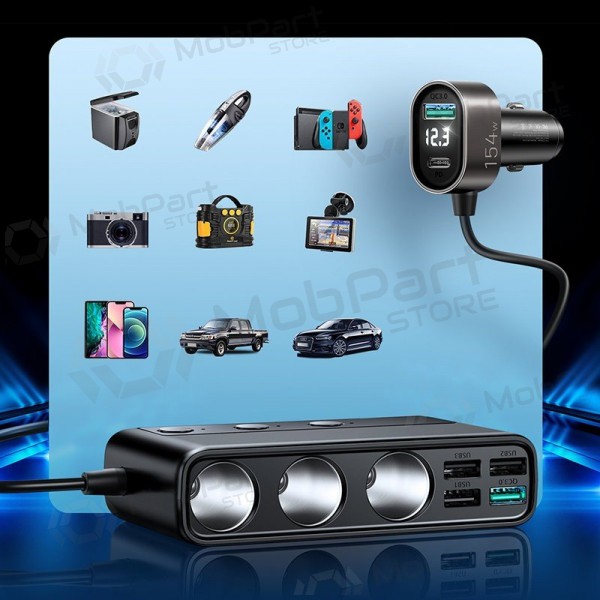 Caricatore automobilinis Joyroom 9in1 154W 3x12V, PD USB Type-C, QC3.0 USB-A, 4xUSB-A JR-CL06